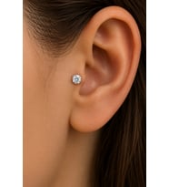 Sertifikalı 316L Çelik Büyük Yuvarlak Tektaşlı Premium Gümüş Renk Tragus ve Helix Piercing