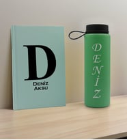 BK Gift Kişiye Özel İsimli Su Yeşili Defter ve Yeşil Cam Matara Hediye Seti-5, Sevgiliye Hediye, Arkadaşa Hediye, Yeni İş Hediyesi