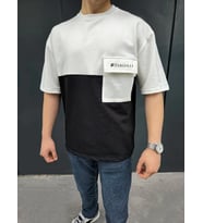 ERKEK Tişört Torba Cepli Parçalı Kısa Kol T-Shirt - Siyah