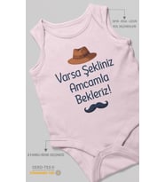 Varsa şekliniz amcamla bekleriz Sıfır Kollu Bebek Zıbını %100 Pamuk