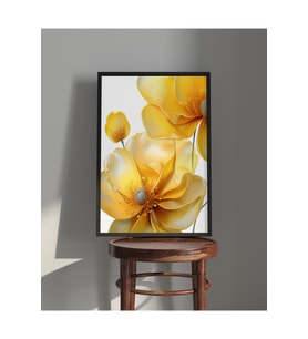 Tablo  Ahşap Çerçeveli Tablo  Çerçeveli Poster Soyut, Minimalist Sarı Çiçek Tablosu