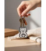 Kahve İçen Kedi Figürlü Anahtarlık