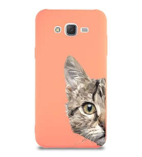 Samsung Galaxy J7 Core Uyumlu Lansman Kılıf Catface Tasarımlı İçi Kadife Kapak-Turuncu (Şeffaf)