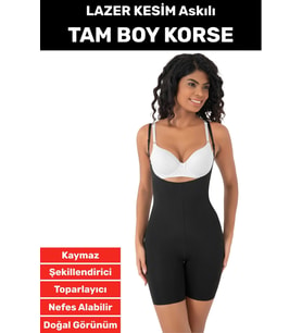 İz Göstermez Kaymaz Sıkılaştırıcı Toparlayıcı Vücut Şekillendirici LAZER KESİM Tam Boy Askılı Korse (Siyah)