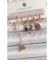 Pirinç Gold Renk Sallantı Zirkon Taşlı Ağaç Figür Kadın Küpe Seti 5886 - SSSSSS9189-6958