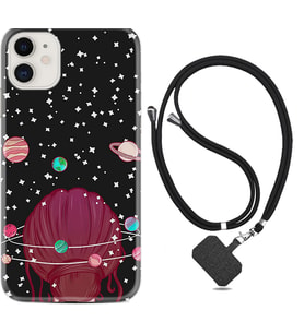 Apple iPhone 11 12 13 Mini Kılıf Boyun Askılı Silikon Space Woman 1311
