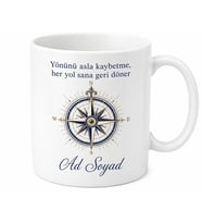 Pusula Gülü Çizimli Yönünü Kaybetmeyen Rehber Kupa Bardak Hediye