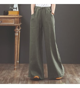 Keten Günlük Pantolon Beli Lastikli Bağcıklı (Haki)