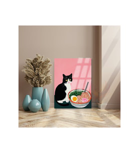 Kırılmaz Cam Tablo Noodle ve Kedi Görseli Sevimli Kırılmaz Cam Tablo Ev Hediyesi Ev Dekorasyonu