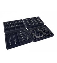 Kiev Model Süet Kumaş Siyah Renk 22/14 cm 4 lü Takım Çekmeçe İçi Takı Standı