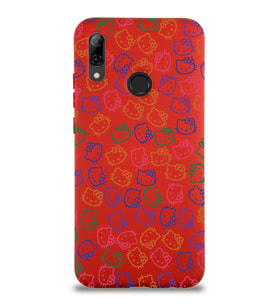 Huawei P Smart 2019 Uyumlu Lansman Kılıf Hello Kitty Tasarımlı İçi Kadife Kapak-Kırmızı (Şeffaf)