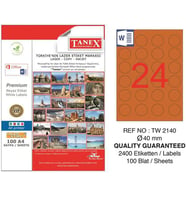 Tanex Lazer Etiket 0.40 MM 100 Yaprak Yuvarlak Turuncu Lazer Yazıcı Etiketi
