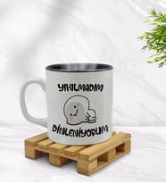 Bk Gift Yıkılmadım Dinleniyorum Tasarımlı İçi Siyah Renkli Kupa Bardak Model 1