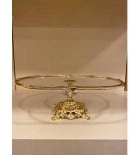 SUNUM AYAKLI OVAL BÜYÜKBOY DÖKÜM PİRİNÇ ALTIN CAM 34X22 CM