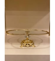 SUNUM AYAKLI OVAL BÜYÜKBOY DÖKÜM PİRİNÇ ALTIN CAM 34X22 CM