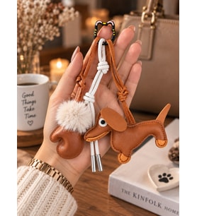 Köpek Figürlü Çanta Charm Taba Krem Bag Charm Sevimli Çanta Süsü ve Anahtarlık