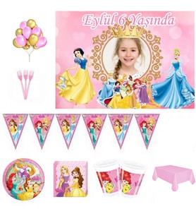 Afiş Hediyeli Prenseler Doğum Günü Süsleri, Parti Seti 8 Kişilik HDTS168-
