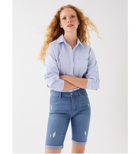 LCW Jeans İndigo Normal Bel Bermuda Fit Kadın Jean Şort