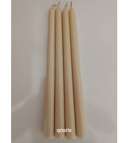 qosrix 4'lü Krem Şamdan Soya Mumu 1. Kalite Soya Doğal Pudra Kokulu Uzun Çubuk Konik Mum Dekoratif