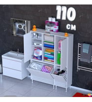 Eliusta Mehtap 110 cm 3 Sepetli Beyaz Dolap Mutfak/Kiler Dolabı ((75+35)x160x32,5 cm)