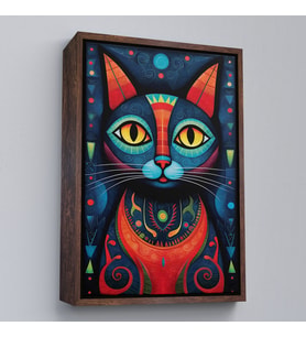 Çerçeveli Pablo Picasso Tarzı - Soyut Renkli Kedi Tablo (Beyaz)