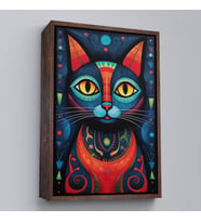 Çerçeveli Pablo Picasso Tarzı - Soyut Renkli Kedi Tablo (Beyaz)