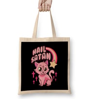 Hail Satan Cat Cute Rainbow Kitty Heavy Metal Pun Bez Çanta Uzun Saplı