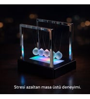 Stres Azaltıcı Ofis Masa Dekoru ​​​​5 Toplu Renkli LED Işıklı Newton Denge Topları Dekoratif Hediye (Çok Renkli)