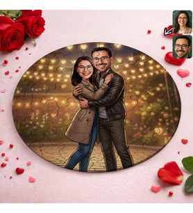 BK Gift Kişiye Özel Sevgili Karikatürlü Yuvarlak Puzzle 20x20cm -2, Sevgililer Günü Hediyesi, Sevgiliye Hediye