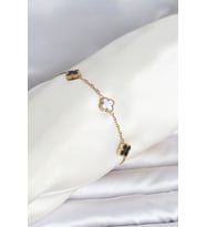 316L Çelik Gold Renk Siyah Beyaz Baby Yonca Model Kadın Bileklik