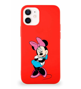 Apple iPhone 12 Mini Soft Premier Kapak Minnie Mouse-D Tasarımlı Silikon Kılıf - Kırmızı (Şeffaf)