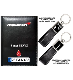 Plakanıza Özel Mclaren Logolu Siyah Ruhsat Kabı ve Anahtarlık