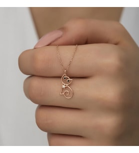 Rose Kedi 925 Ayar Gümüş Kadın Kolye