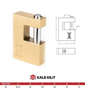 Kale 80 mm prinç kayar milli pimli sarı asma kilit