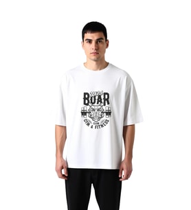 Erkek Oversize Tişört Vahşi Ayı Grafik Baskı Gym Fitness Kulübü Temalı Rahat Kesim Günlük Modern