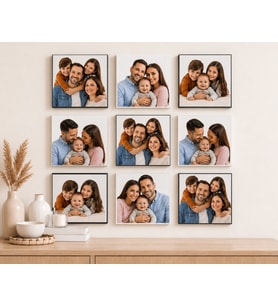 Ahşap Çek Yapıştır Fotoğraf Çerçevesi - 20x20cm-9 adet-baskılar dahil