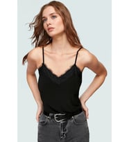 Kadın V Yaka Dantelli Askılı Örme Bluz Yazlık Şık İş Elbisesi Seçkin Malzeme Modern Stil (Siyah)