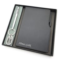 Signator® Codex  N237 Kişiye Özel Defterli Set - Scrikss İsme Özel Gümüş Kalem + İsme Özel Siyah Defter + İsme Özel Anahtarlık  İsme Özel Kutusunda Hediyelik Set (Karışık)