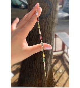 Gümüş renkli dikdörtgen taşlı bileklik cm5285d1 (Sarı)