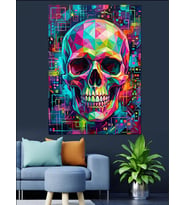 Neon Gökkuşağı Kafatası Pop-Art Dekoratif Kanvas - Mdf Ahşap Tablo