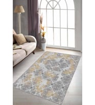 Sarı Damask Desen Kaymaz Tabanlı Dekoratif Halı AL003 - 100 x 160 cm