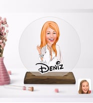 BK Gift Kişiye Özel Kadın Model Karikatürlü Yuvarlak Ahşap Standlı Biblo-2