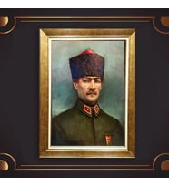 Altın Varaklı Çerçeveli Paspartulu Atatürk Tablo z5122 (Gold)