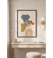 Geometrik Çizgilerle Minimalist Portre 1. Kalite Ahşap Çerçeveli Tablo