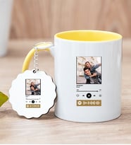Kişiye Özel Spotify Tasarım Fotoğraflı Sarı Kupa Bardak ve Anahtarlık