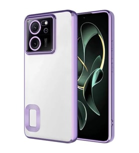 Coverzone Xiaomi Mi 13T Pro ile uyumlu K?l?f Kamera Korumal? Logo G�steren Parlak renk kenar �izgileri ile ??k bir tasar?m Colored Z-Omega Kapak Lila