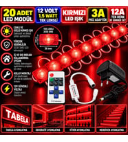 20 Adet 12V 1,5W Tek Lensli 3030 Kırmızı Led Modül 3A Priz Adaptör 12A Tek Renk RF Dimmer Set