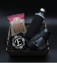 Sevgililer Gününe Özel H2O Kılıflı Cam Suluk& Kişiye Özel Baş Harf Tasarımlı Gümüş İsim Baskılı Siyah Kupa &Siyah French Press & Colombian Filtre Kahve Hediye Seti