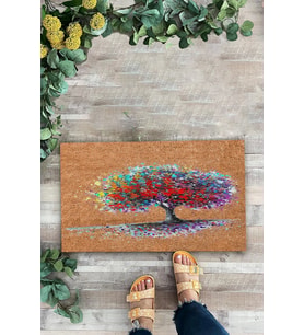 Valerine Life Renkli Yaşam Ağacı Kahverengi Welcome Hoş Geldiniz Kapı Önü Paspası 45x70cm