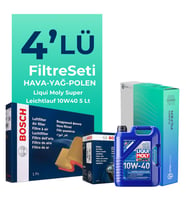 BOSCH Renault Megane 1.4 Benzin Turbo Filtre Bakım Seti Liqui Moly Motor Yağlı (2009-2012) 4 Lü